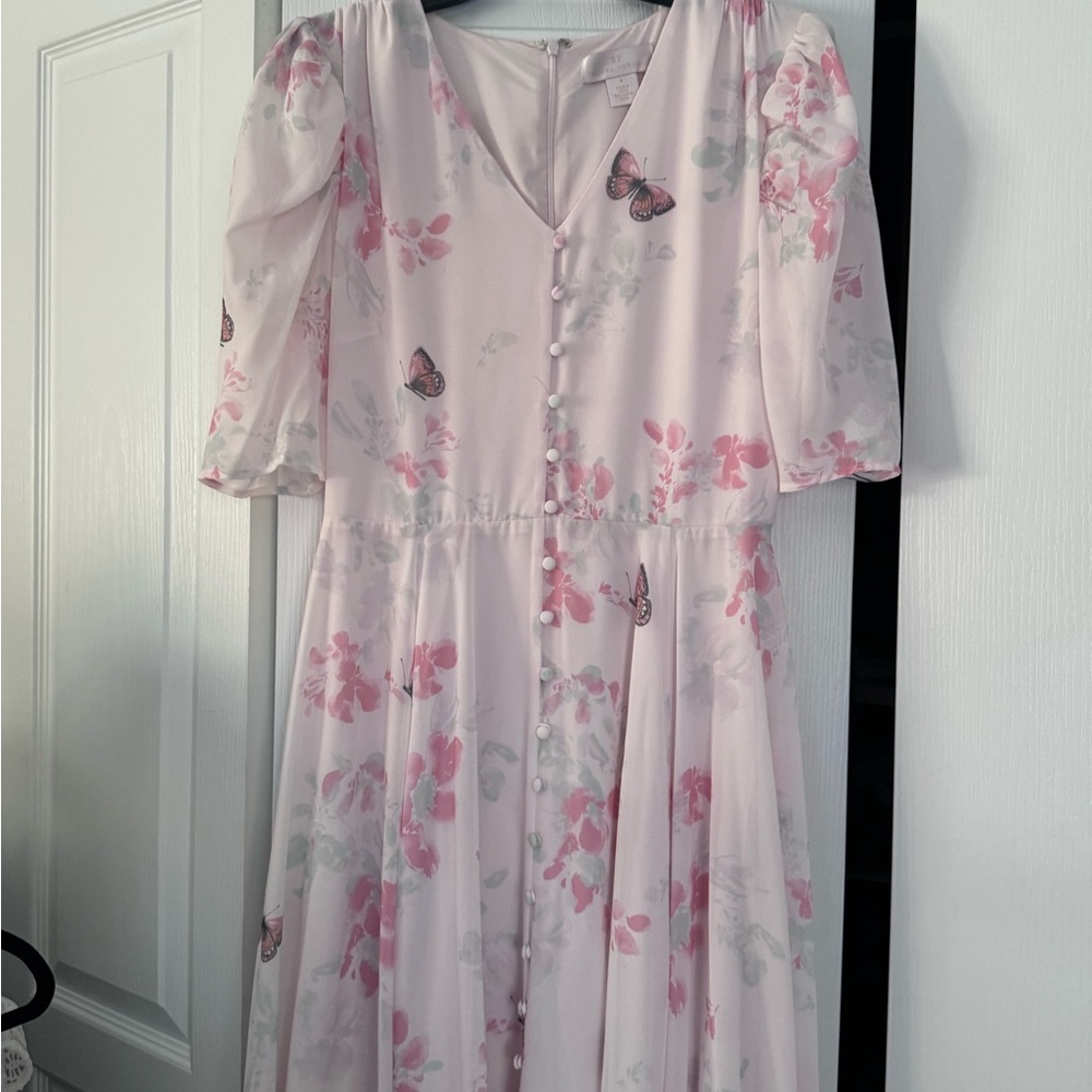 Rachel Parcell Light Pink Floral Butterfly Button-Front Dress